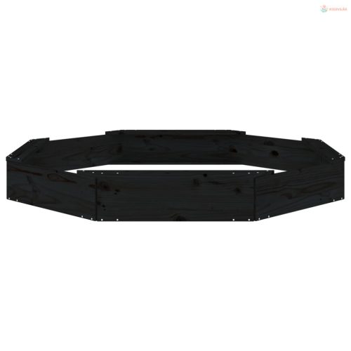 Fekete nyolcszög alakú tömör fenyőfa homokozó ülésekkel