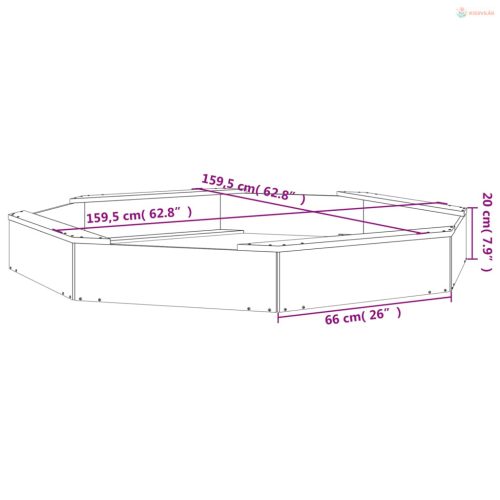 Fekete nyolcszög alakú tömör fenyőfa homokozó ülésekkel