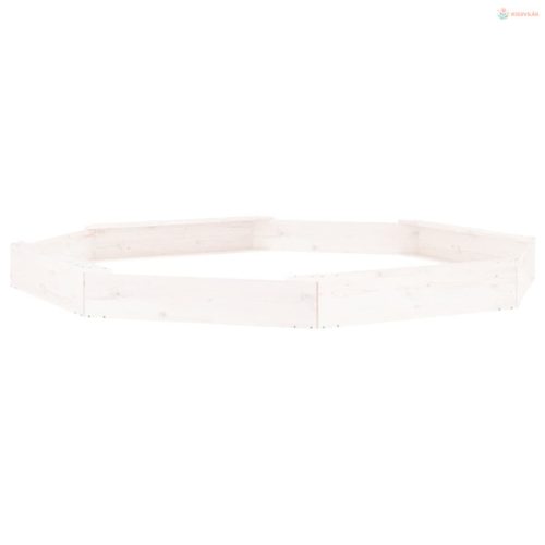 Fehér nyolcszögű tömör fenyőfa homokozó ülésekkel