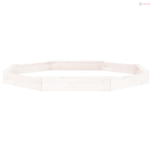 Fehér nyolcszögű tömör fenyőfa homokozó ülésekkel