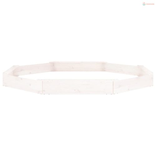 Fehér nyolcszögű tömör fenyőfa homokozó ülésekkel