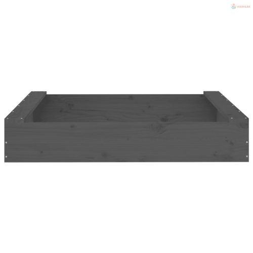 Szürke négyszög alakú tömör fenyőfa homokozó ülésekkel