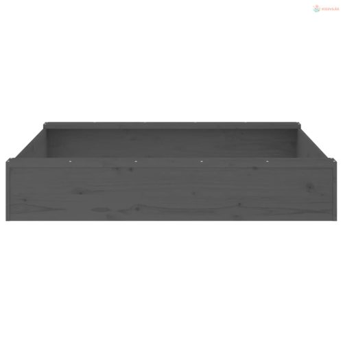 Szürke négyszög alakú tömör fenyőfa homokozó ülésekkel