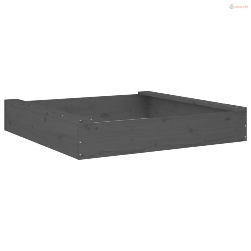 Szürke négyszög alakú tömör fenyőfa homokozó ülésekkel