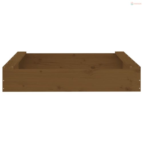 Mézbarna négyszög alakú tömör fenyőfa homokozó ülésekkel