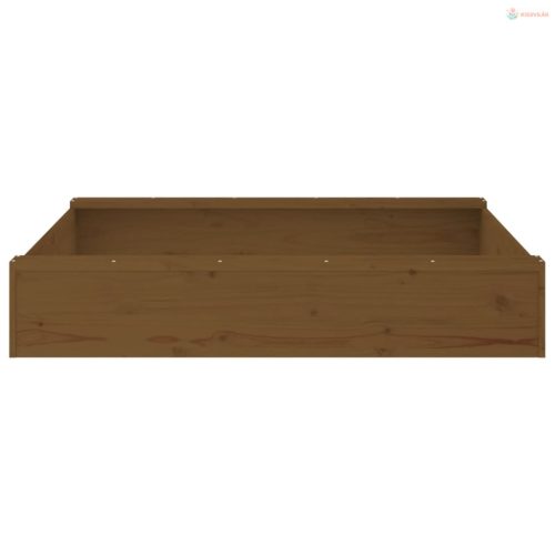 Mézbarna négyszög alakú tömör fenyőfa homokozó ülésekkel