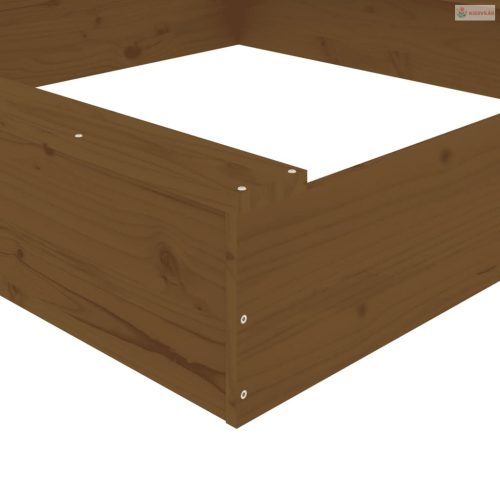 Mézbarna négyszög alakú tömör fenyőfa homokozó ülésekkel