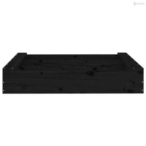 Fekete négyszögű tömör fenyőfa homokozó ülésekkel