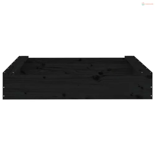 Fekete négyszögű tömör fenyőfa homokozó ülésekkel