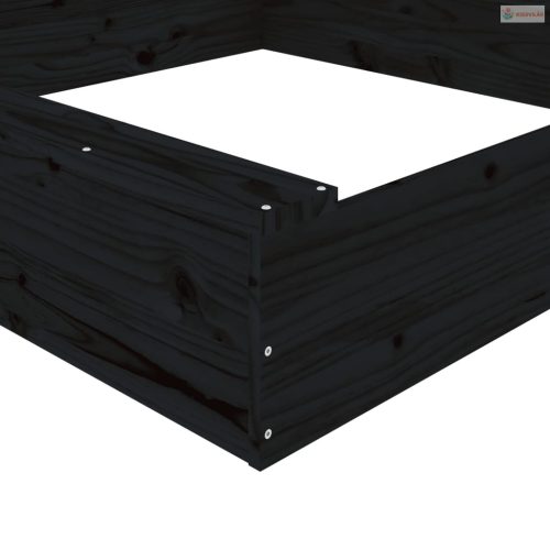 Fekete négyszögű tömör fenyőfa homokozó ülésekkel