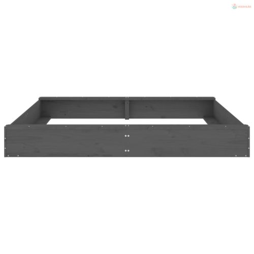 Szürke négyszög alakú tömör fenyőfa homokozó ülésekkel