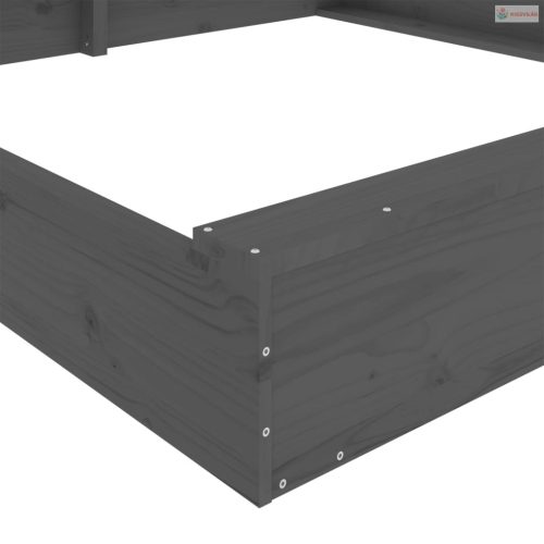 Szürke négyszög alakú tömör fenyőfa homokozó ülésekkel