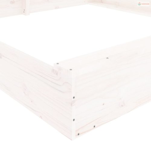 Fehér négyszög alakú tömör fenyőfa homokozó ülésekkel