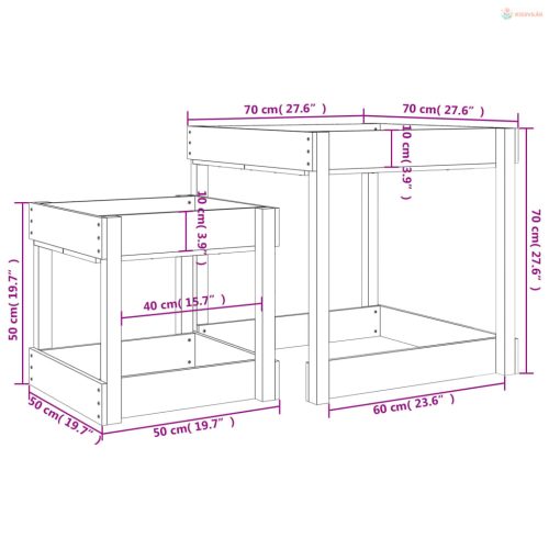 2 db fekete tömör fenyőfa homokozó asztal