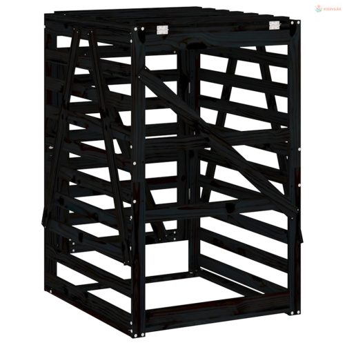 Fekete tömör fenyőfa szemeteskuka tároló 84x90x128,5 cm