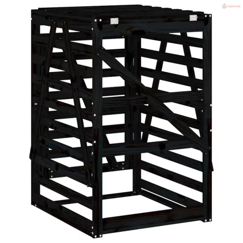 Fekete tömör fenyőfa szemeteskuka tároló 84x90x128,5 cm