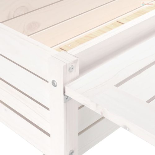 Fehér tömör fenyőfa kerti ültetőláda összecsukható asztallappal