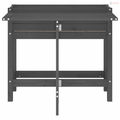 Szürke tömör fa kerti ültetőláda összecsukható asztallappal