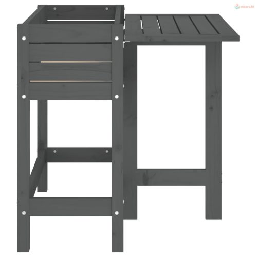 Szürke tömör fa kerti ültetőláda összecsukható asztallappal