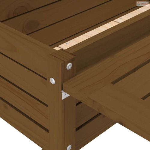 Mézbarna tömör fa kerti ültetőláda összecsukható asztallappal