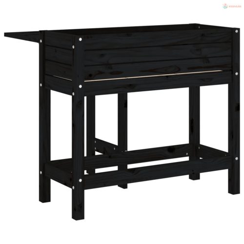 Fekete tömör fa kerti ültetőláda összecsukható asztallappal