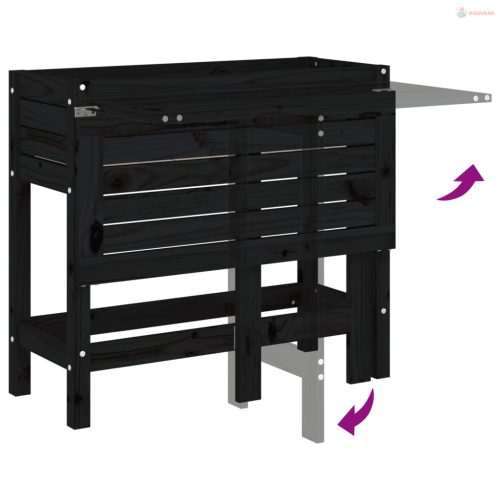 Fekete tömör fa kerti ültetőláda összecsukható asztallappal