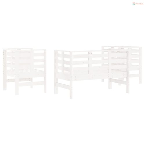 3 részes fehér tömör fenyőfa kerti ülőgarnitúra