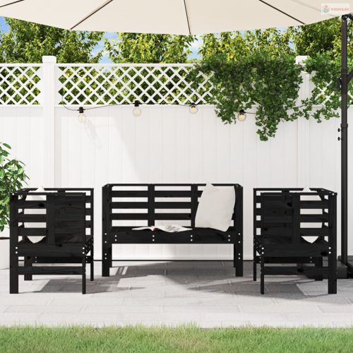 3 részes fekete tömör fenyőfa kerti pihenőgarnitúra