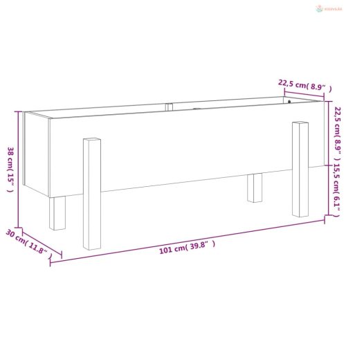 Fehér tömör fenyőfa kerti magaságyás 101 x 30 x 38 cm