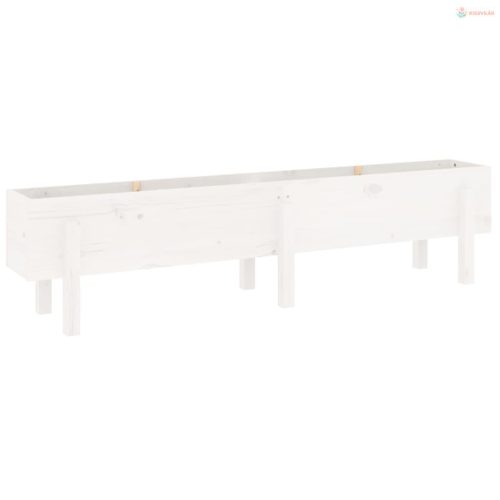 Fehér tömör fenyőfa kerti magaságyás 160 x 30 x 38 cm