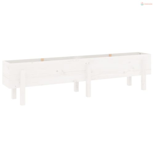 Fehér tömör fenyőfa kerti magaságyás 160 x 30 x 38 cm