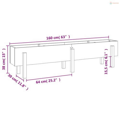 Fehér tömör fenyőfa kerti magaságyás 160 x 30 x 38 cm