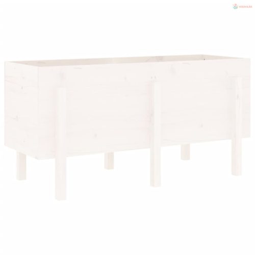 Fehér tömör fenyőfa kerti magaságyás 121 x 50 x 57 cm