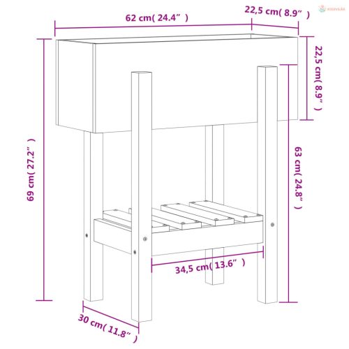 Fehér tömör fenyő kerti növénytartó 62 x 30 x 69 cm