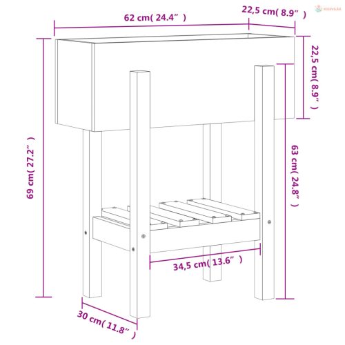 Szürke tömör fenyő kerti növénytartó 62 x 30 x 69 cm