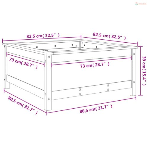Fehér tömör fenyő kerti növénytartó 82,5x82,5x39 cm