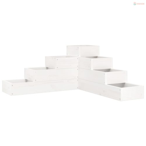 Fehér 4 szintes tömör fenyőfa kerti virágtartó 80,5x79x36 cm