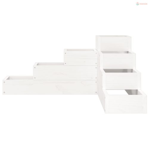 Fehér 4 szintes tömör fenyőfa kerti virágtartó 80,5x79x36 cm