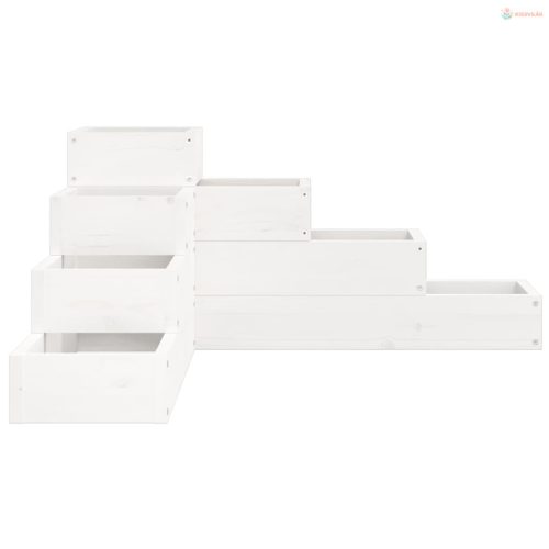 Fehér 4 szintes tömör fenyőfa kerti virágtartó 80,5x79x36 cm