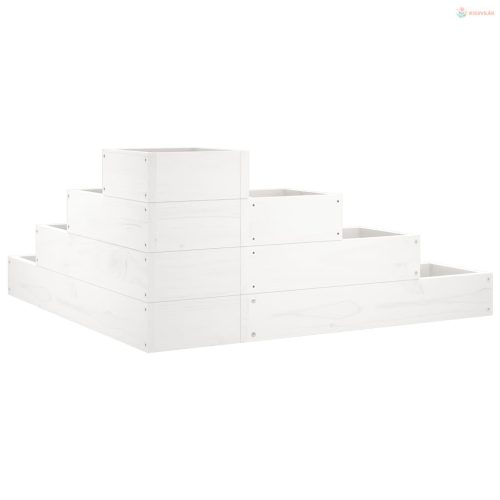 Fehér 4 szintes tömör fenyőfa kerti virágtartó 80,5x79x36 cm