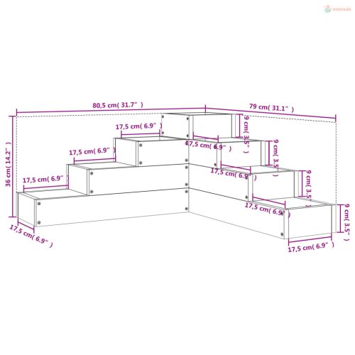 Fehér 4 szintes tömör fenyőfa kerti virágtartó 80,5x79x36 cm