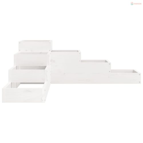 Fehér 4 szintes tömör fenyőfa kerti virágtartó 106x104,5x36 cm