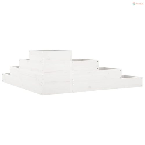 Fehér 4 szintes tömör fenyőfa kerti virágtartó 106x104,5x36 cm