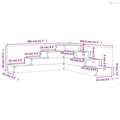 Fehér 4 szintes tömör fenyőfa kerti virágtartó 106x104,5x36 cm