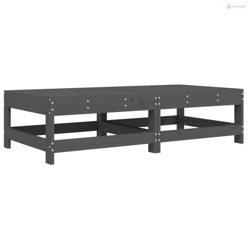 2 db szürke tömör fenyőfa kerti lábzsámoly párnával