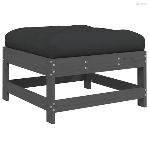 2 db szürke tömör fenyőfa kerti lábzsámoly párnával