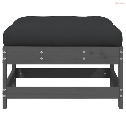 2 db szürke tömör fenyőfa kerti lábzsámoly párnával