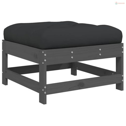 2 db szürke tömör fenyőfa kerti lábzsámoly párnával