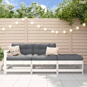   3 részes fehér tömör fa kerti társalgószett párnákkal