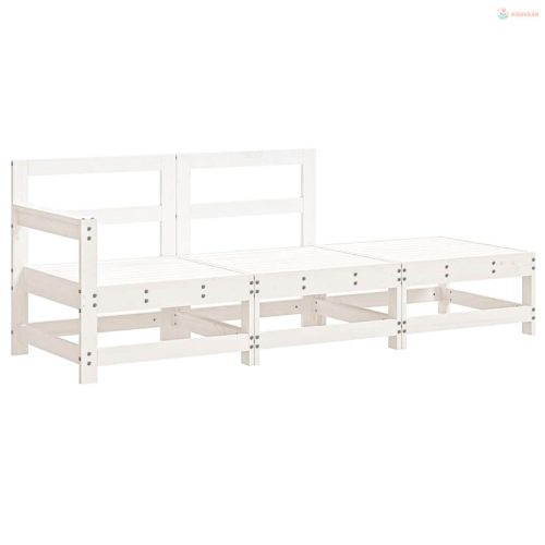 3 részes fehér tömör fa kerti társalgószett párnákkal